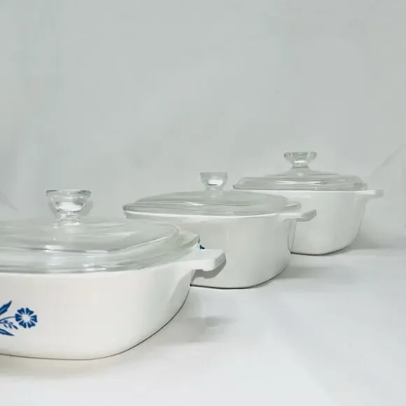 Vintage Corning Ware Casserole Baking Dishes x 3 Blue Cornflower (H4) 6 Pc USA - Picture 3 of 14